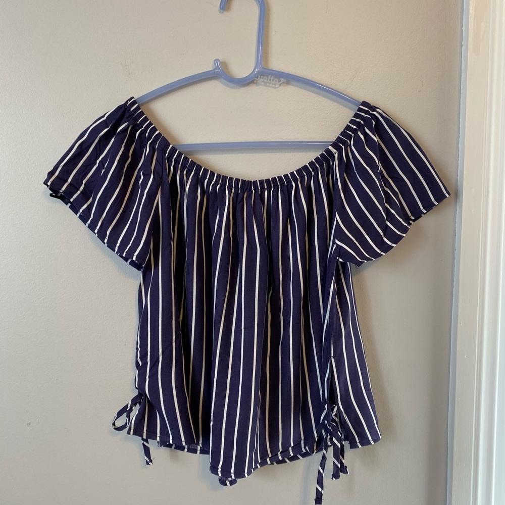 H&M off the shoulder top with blue/white stripes